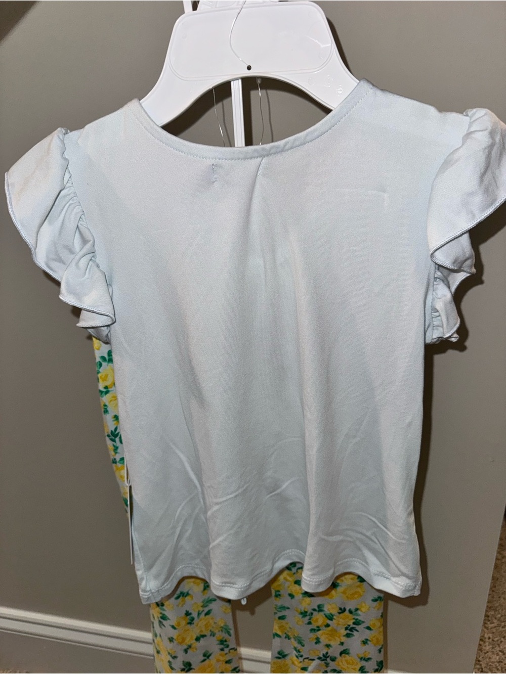 NWT btween Blue Ruched Top & Yellow Floral Bell Bottom Set Girls Size 5 - Picture 6 of 6